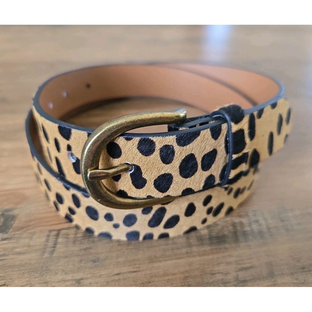 LOKLIK GENUINE LEATHER Women's S Faux Fur Leopard Cheetah 1" Belt Animalprint